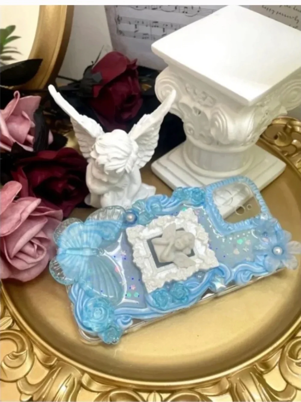 iPhone 12 Baroque butterfly or angel Phone Case, Handmade Phone case